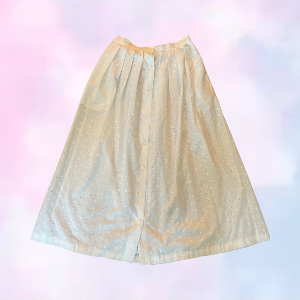 Vintage Nell Flowers white linen maxi skirt